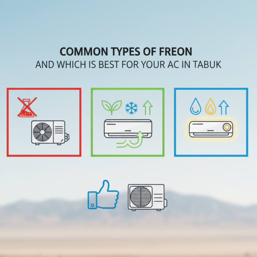 أنواع الفريون الشائعة وأيها الأفضل لمكيفك في تبوك
