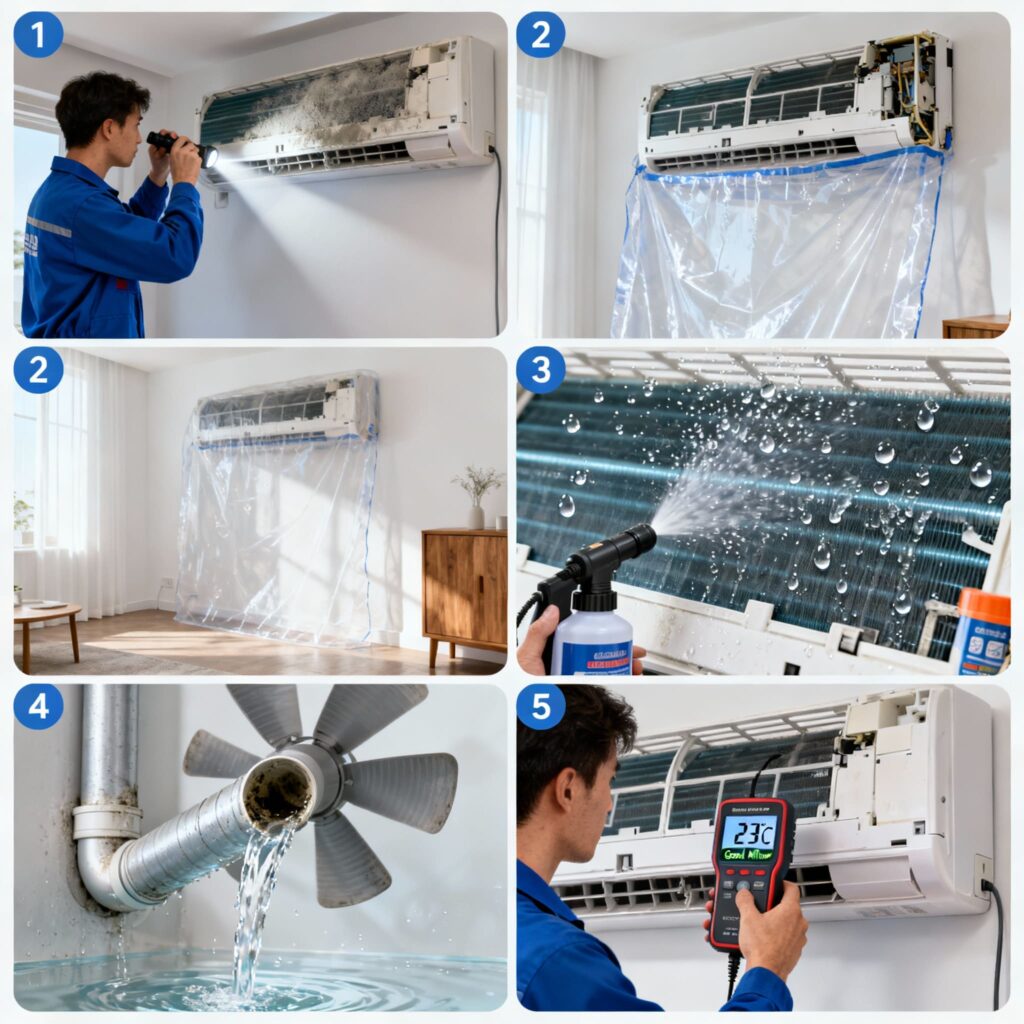 منهجيتنا في تنظيف مكيفات سبليت بتبوك (5 خطوات احترافية